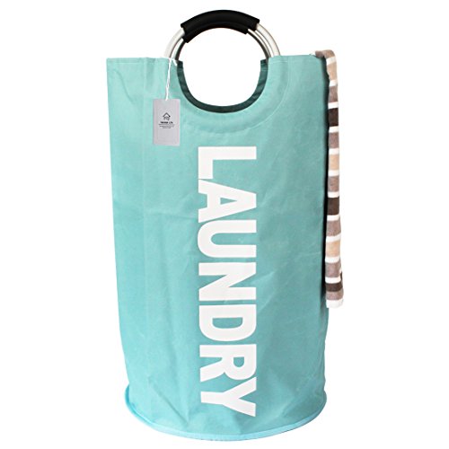 Homiak Large Laundry Basket with Alloy Handles for College, Collapsible Laundry Hamper, Foldable Clothes Bag, Folding Washing Bin (Blue)