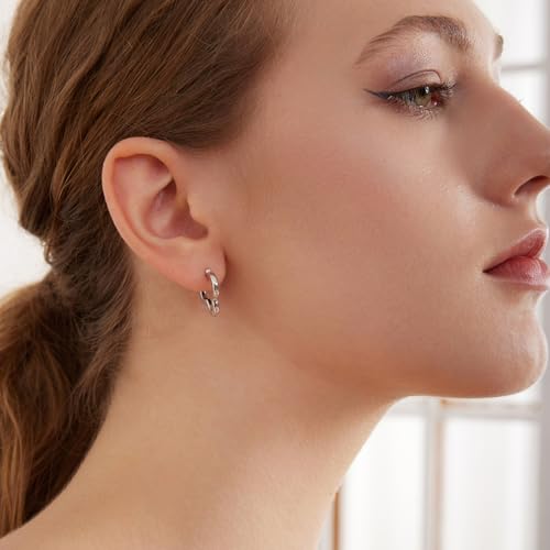 Image of BISAER Silver Huggie Hoop Earrings for Women, 925 Sterling Silver Post Star Small Hoop Earrings Hypoallergenic Lightweight Everyday Jewelry Gift Cute