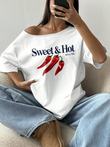 Image of SXV Women Plus Size Loose Spicy Life Graphic Asymmetrical Neck Short Sleeve T-Shirt,Oversized