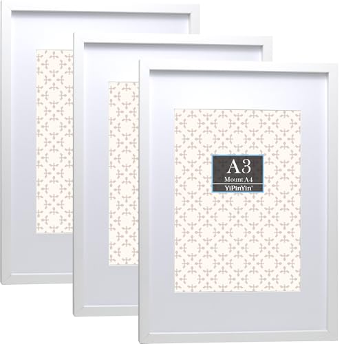 Juego de 3 marcos de fotos A3 blancos, con soporte sin ácido para A4 con ventana acrílica de alta calidad, para exhibición de mesa o montaje en pared, una opción ideal para decoración de Navidad