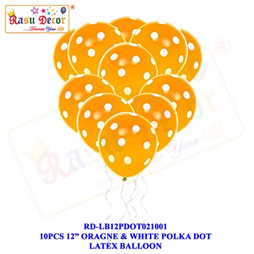 Image of RasuDecor 10 Pieces 12 inch Polka Dot Latex Balloon Orange and White Dot Colorful Balloons, 12 Inch Latex Polka Dots Balloons for Kids Women Men Birthday Easter Engagement Wedding, Halloween Party Supplies Decor #RasuImpex (10Pcs 12 inchPolkaDotOrangeWhite)