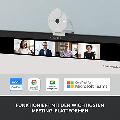 Logitech Brio 300 Full HD-Webcam mit Sichtschutz, Mikrofon mit Rauschunterdrückung, USB-C, Zertifiziert für Zoom, Microsoft Teams, Google Meet, Streaming, Automatische Lichtkorrektur - Weiß