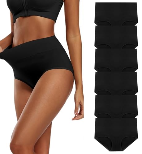 Loiluliy Bragas Altas de Algodón para Mujer - Pack de 6 Sin Costuras, Suaves y Elásticas