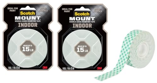 Image of Scotch-Mount Indoor Double-Sided Mounting White Tape, 1 in x 125 in (10.4 ft), Features 3M Industrial Strength Adhesive, No Mess or Tools (314H-MED) (Pack of 2)