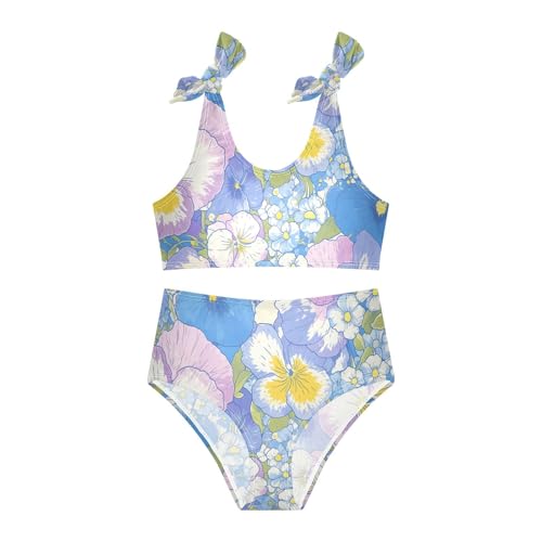 KLL The Garden Tricolor Pansy Flower Girls' Two Piece Bikini Set Beach Bathing Suit Swimwear Adjustable Strap3