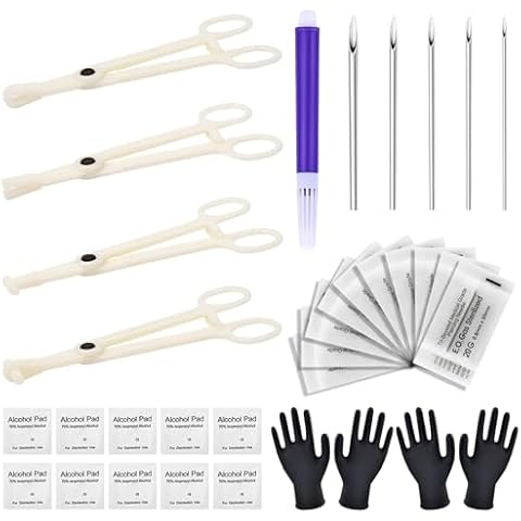 Jconly Body Piercing Tools Kit - 42pcs Piercing Needles Clamps Kit with 12G 14G 16G 18G 20G Needles Piercing Clamps Forceps gloves for Ear Nose Septum Belly Button Tongue Nipple Eyebrow Lip Piercing Cover