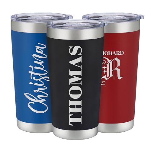 Personalized 20oz Tumbler with Engraved Name | Black Stainless Steel Travel Mug with Slider Lid | Vacuum Insulated Coffee Cup | Custom Gift for Women & Men, Birthday, Christmas
