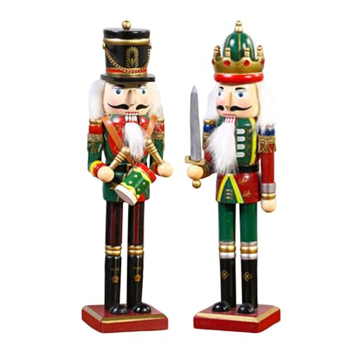 2Pcs Wooden Nutcracker Soldiers, 30cm Wood Painted Hanging Table Desktop Decor, Ornament for Home Fireplace Festive Traditional Christmas Tree Party Decoration