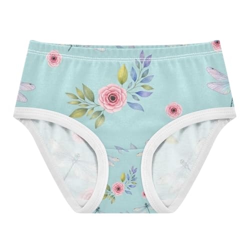 Toddler Panties, Dragonflies Flowers Cotton Underwear Girls, 2T–8 Years