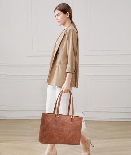 Image of LOVEVOOK Laptop Bag for Women 15.6 Inch Tote Bags Waterproof Leather Briefcase Computer Women Business Office Work Bag,Vintage Brown