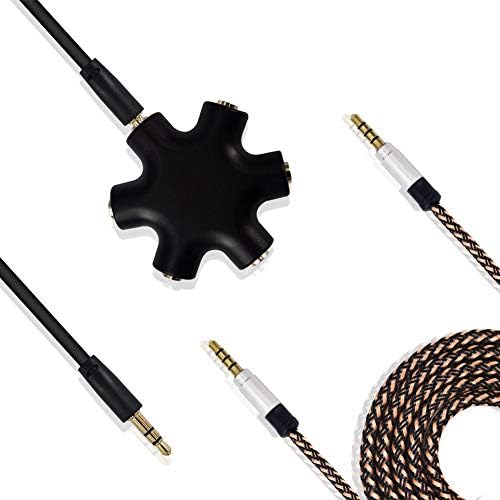 3.5mm Audio 5-Way 6 Port Female Multi Headphone Audio Splitter Connector Audio Earbuds Earphones Plug with 3.5mm Male to Male Stereo 4 ploe Cable …