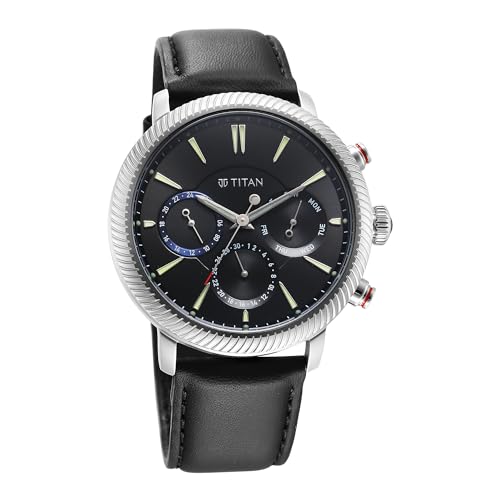 Titan Regalia Stellar Quartz Multifunction Black Dial Leather Strap Watch for Men-NS10012SL01 - Image 3