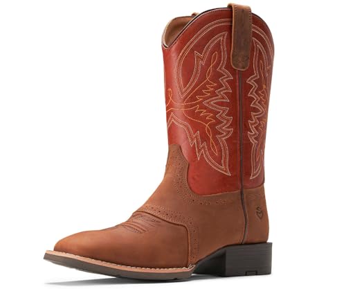 SUREWAY Cowboy Boots For Men - Mens Square Toe Western Boot,Oil/Slip Resistant,Durable Fashionable Classic Pull on 10 Inch Wellington Boots - Soft Toe Work Boots