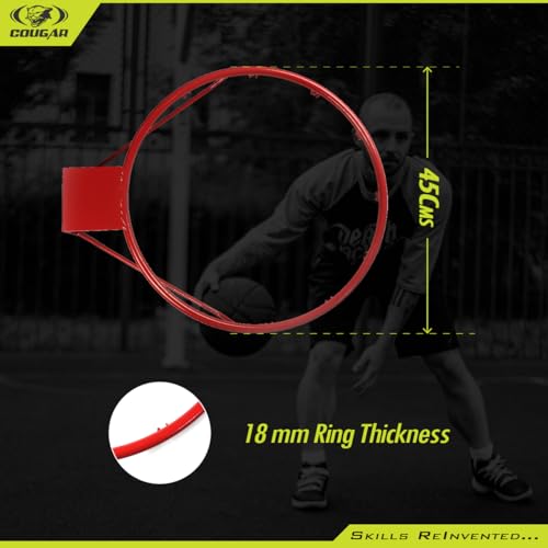 Image of COUGAR Layup Basketball Backboard Wall Mount - 90x60 cm Heavy-Duty PE Board with 16 cm Steel Ring, 45 cm Hoop Diameter & Net | Durable Outdoor Backboard for Kids & Adults | Easy Wall Installation