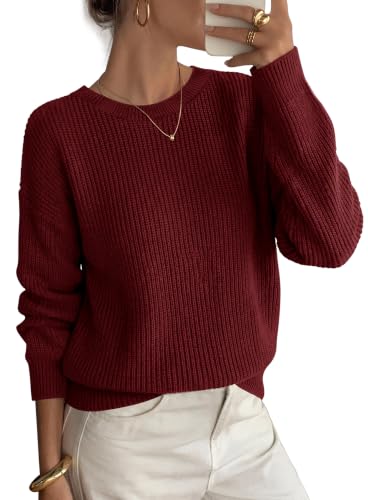 WIHOLL Sweaters for Women Cozy Crew Neck Tops Fall Clothes Lightweight L