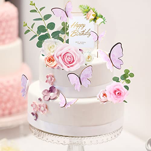 21 Pcs Butterfly Cake Toppers Flower Cake Topper Acrylic Happy Birthday Cake Toppers Artificial Rose Flowers Eucalyptus Leaves Cake Decorations For Wedding Birthday Party Bridal Baby Shower Supplies #TOP22