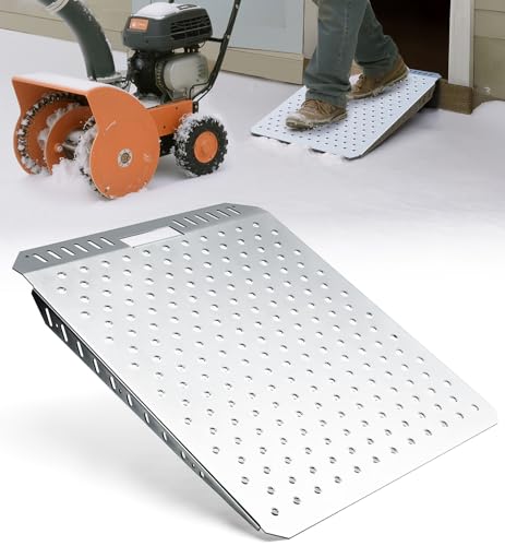 Lupar Heavy-Duty Shed Ramp for Riding Mower, Ramps for Sheds Entrance Garage Threshold Lawn Mowers Wheelchairs Snow Blower Garden Cart 750LBs Loading Anti-Slip Punch Plate Metal Ramp 1PC (29