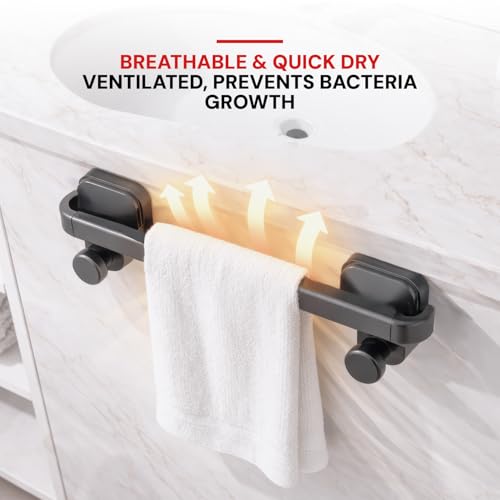 Image of Amazon Basics Suction Towel Holder for Bathroom - Rust - Free Powder Coated Wall Mounted Towel Rack No Drill Towel Rack Modern Bathroom Accessories Organizer Grey
