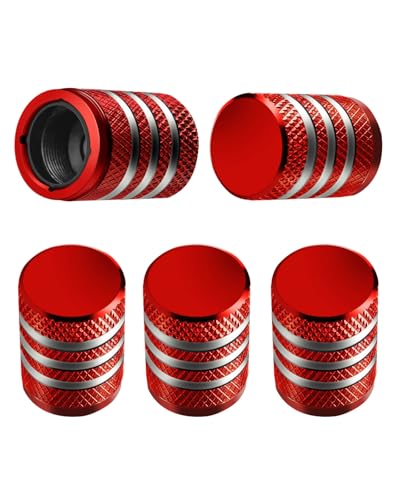 Tire Valve Stem Cap Cover - (5 Pack) Tire Air Caps Metal with Plastic Liner Corrosion Resistant Leak-Proof for Car Truck Motorcycle SUV and Bike Red