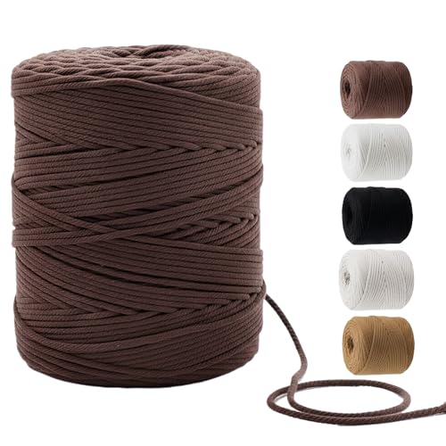 FMLIUY 547 Yards 4mm Soft 4 Strand Twisted Cotton Macrame Cord Brown