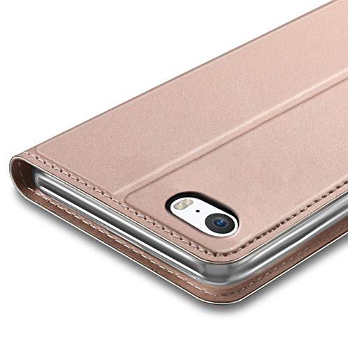 Verco Case compatible with Apple iPhone SE, Flip Wallet Cover with Magnetic Closure for iPhone 5 / 5S Phone Case - rose gold - Image 3