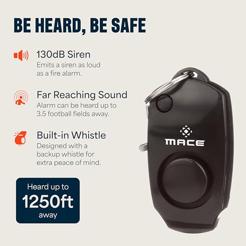 Image of Mace Brand Personal Alarm Keychain (Black) aa‚¬a€oe Emits Powerful 130dB Alarm, Includes Built-in Keychain and Mini LED Light aa‚¬a€oe Batteries Included, Great for Self-Defense