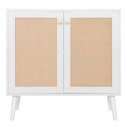 NUU GARDEN - NUU GARDEN Buffet Sideboard Cabinet with Rattan Decor Doors, Storage Credenza for Kitchen, Hallway, or Living Room, White