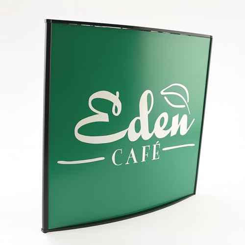 Nouveau Curved Aluminum Sign Frame – Modern Architectural Signage System for Office & Wayfinding | Anodized Aluminum with Polymer End Caps | Indoor Wall Sign Frame with Clear Lens (Matte Black, 8" x 8")