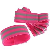 [6er Set] Doppel Reflektorbänder Elastisch, 35x5cm Reflektierendes Armband Reflektor für Outdoor Joggen, Radfahren, Wandern, Reiten, Laufen - Reflexband Leuchtband Klettverschluss, Rosa TKB5062-rose