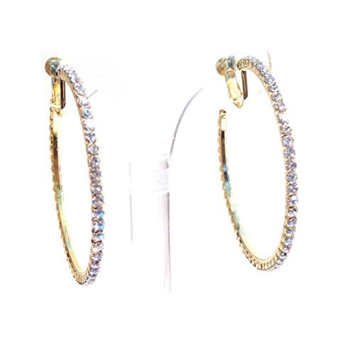 Clip-on Earrings Gold Tone Crystal Hoop Earrings 2 Inch Clip Hoop Earrings for Non Pierced Ears Cover