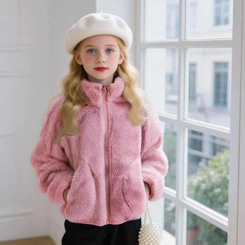 AIMAOMI Girls Fleece Jacket Zip Up Stand Collar Warm Fuzzy Coat Khaki 11-12 Years - image 3