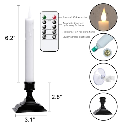 Image of Wondise Flameless Window Candles with Timer & Remote, Battery Operated LED Flameless Flickering Holiday Candles with Removable Holder and Suction Cups for Christmas Thanksgiving Home Decoration