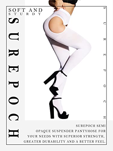 Image of SUREPOCH Suspender Tights for Women Plus Size Garter Belt White Control Top Pantyhose