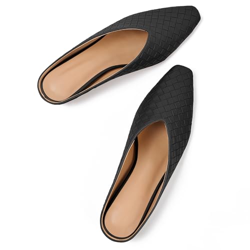 Image of Woven Mules for Women Slip on Comfortabke Metallic Slides Ladies Trendy Square Toe Hidden Wedge Mules