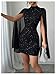 IQLWI Women's Sexy Glitter Mini Dress Mock Neck Cloak Sleeve Cocktail Shimmering Elegant Dresses Wedding Guest Party Evening (US, Alpha, Medium, Regular, Regular, Sparkle Black)