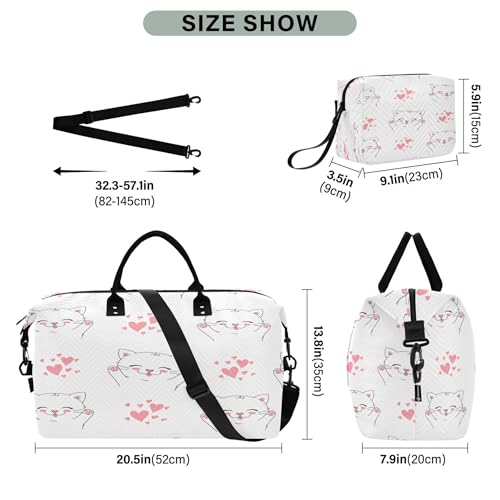 Cute Cartoon Cat Travel Duffel Bag for Women Weekend Overnight Dag with Toiletry Bag, Luggage Bag for Travel, Sport, Gym3