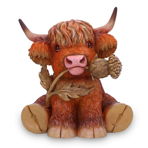 Highland Cow with Thistle, 7.08''Ã—7.08'' Wooden Highland