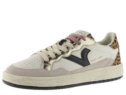 victoria 1985 Smash Leather Low-Top Trainers & Animal Print & Metallic Pieces & Retro Logo 8806114 for Women Crema 40