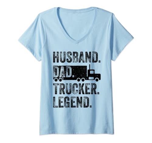 Mujer Husband Dad Trucker Legend Funny Mens Truck Driver Trucking Camiseta Cuello V