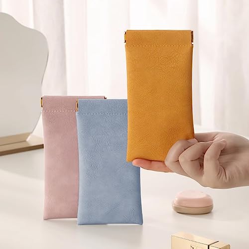 Image of 3 Pack Leather Eyeglasses Cases PU Soft Sunglasses Pouch Squeeze Top Portable Glasses Cases for Men Women