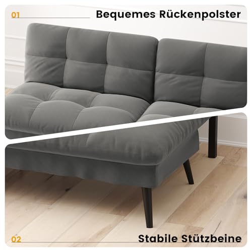 LUCKRACER Sofa 3 Sitzer Sofa Schlafsofa mit Schlaffunktion, überzug Futon Klappsofa, Bettcouch, ecksofa, Couch, 5 Verstellbare Winkel, Ideal für Wohnungen Wohnzimmer aus Stoff Grau