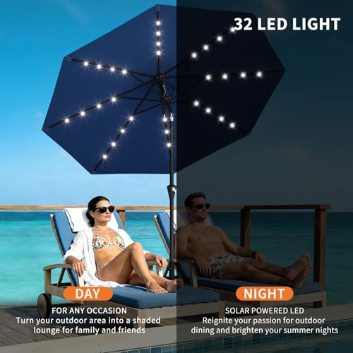GarveeLife 9FT Patio Umbrella Outdoor, Table Umbrella with solar lights, 8 Sturdy Ribs UV Protection Waterproof for Garden, Pool, Deck (Navy) by GarveeLife - Used condition - Image 6
