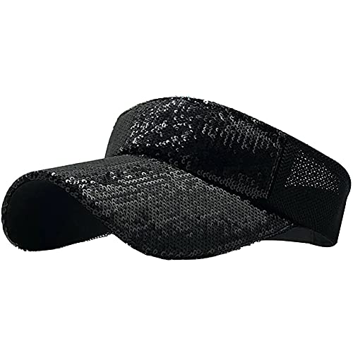 Keky Fashion Sequins Sun Visor Hats For Women Teen Girls Adjustable Bling Empty Top Baseball Cap For Running Tennis Beach (Black), One Size #TOP27