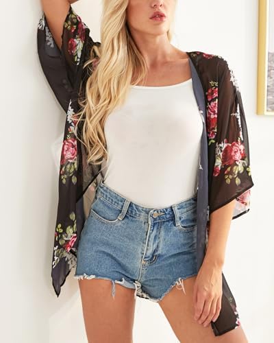 Effortlessly Chic: Women's Floral Puff Sleeve Kimono Cardigan
