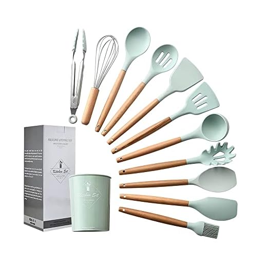 Camnoon Utensílios de cozinha Conjunto 11 Pcs Silicone Antiaderente Conjunto de Utensílios de Cozinha Utensílios de Gel de Sílica Cabo de Madeira Conjunto de Utensílios de Cozinha