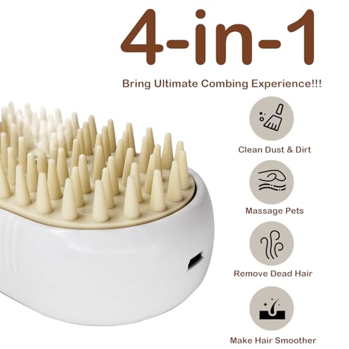 Image of Steam Brush 4 in 1 for Shedding, iRboWou Rechargeable Cat Brush with Steam, Anti-Static Pet Brush for Massage, Cleaning, Shedding and Combing- White