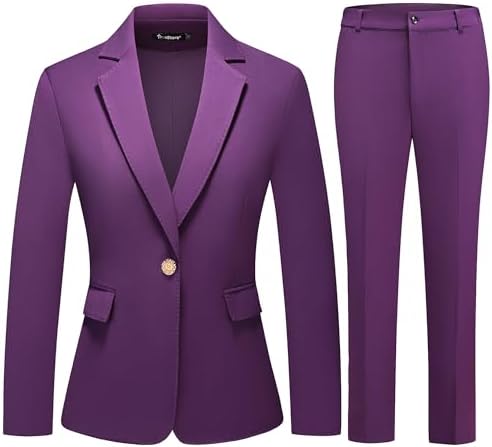 Women's Suit Set One Button Notched Lapel Blazer & Elastic Waist ...