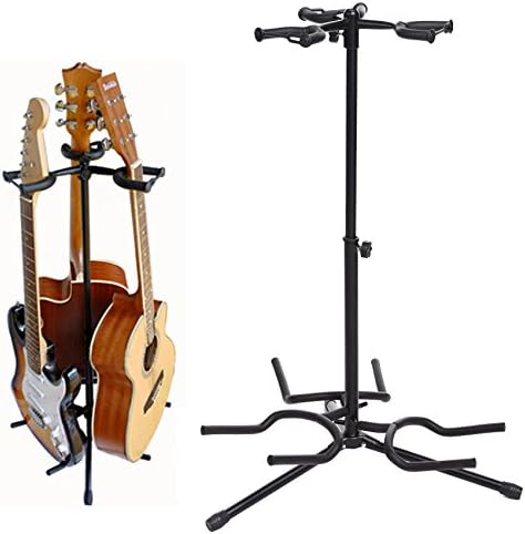Framework Adjustable Tripod Guitar Stand,Multi Guitar stands Holds Three Electric or Acoustic Guitars,legs fold up/retract for compact portability (Triple Stand)