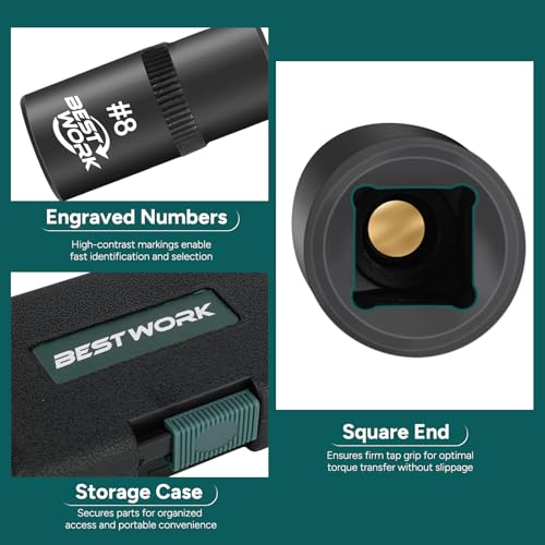 Image of 12pcs Magnetic Tap Socket Set, 1 /4 inch, 3 /8 inch Square Drive Tap Handle