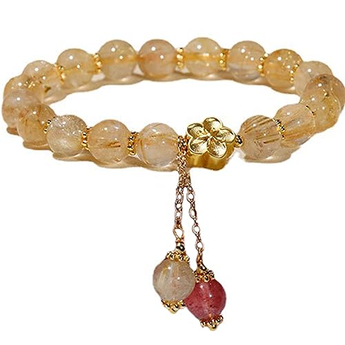 Topcrystal Bracelet Feng Shui Bracelet Quartz Rutilé Doré Bracelet Charme Fleuri Bracelet Cristal Chakra Bonne Chance Amulette Bracelet Pierres Précieuses...